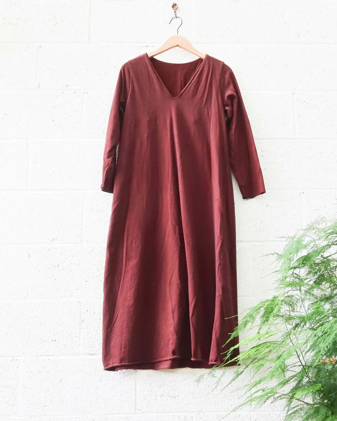 SALE - Ava Built in Bra Ojai Below Knee Dress / S / Cacao / Organic Cotton (127)
