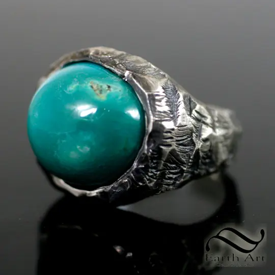 Rocky Turquoise Signet Ring - Sterling Silver