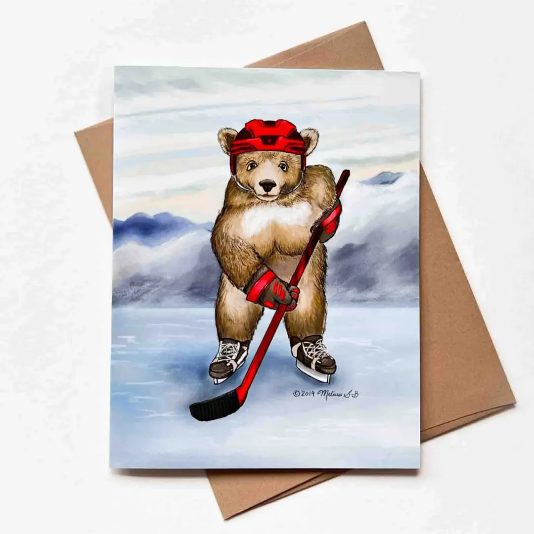 Hockey Bear Card, Wholesale 6 Pack