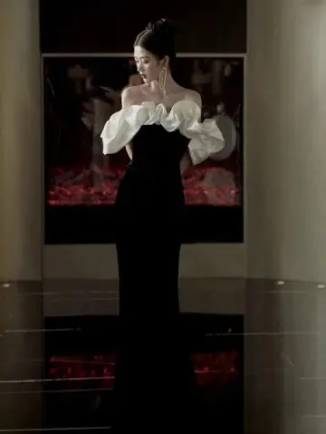 Slim Silky Satin Corset Prom Gown ,Elegant Black Maxi Evening Dress RS1953