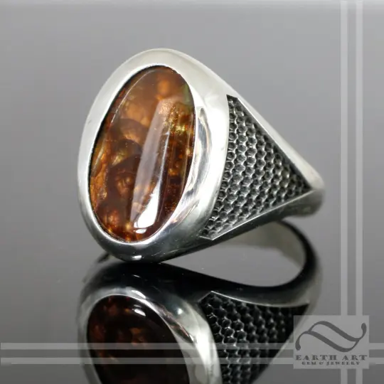 Mens Fire Agate Signet Ring with Textured sides