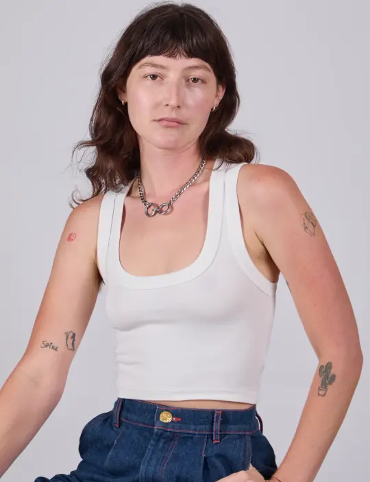 Cropped Tank Top - Vintage Tee White