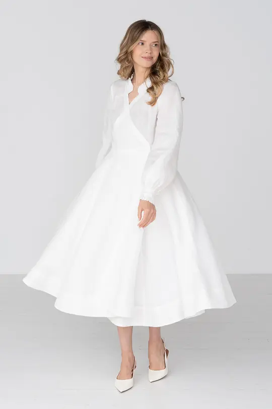 Darcy – Linen Wrap Dress with Ruffled V-Neckline