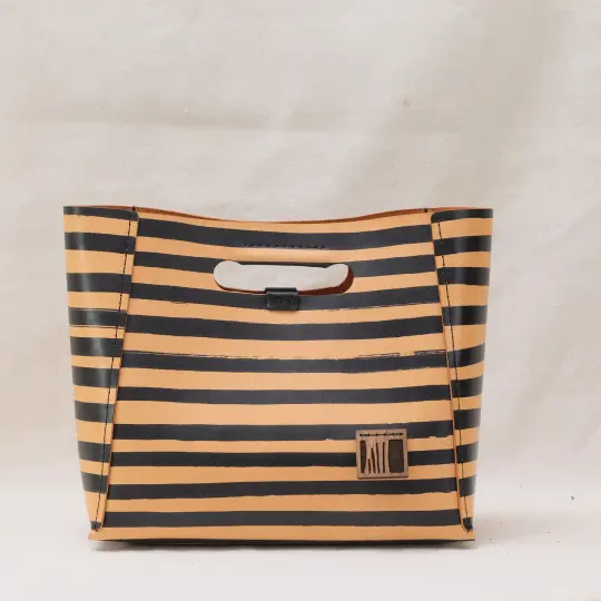 Medium Grab-handle Clutch black stripes