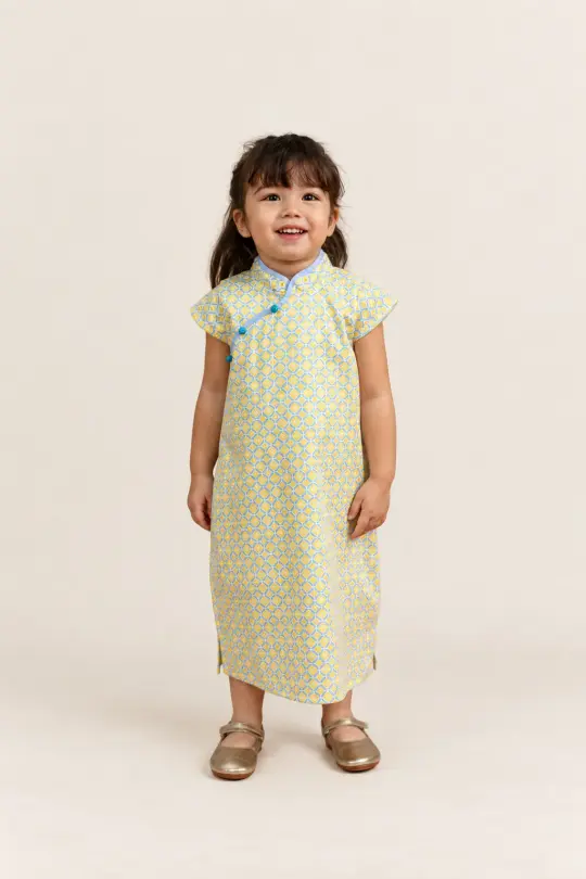 Cheongsam - Yellow Blue Mosaic