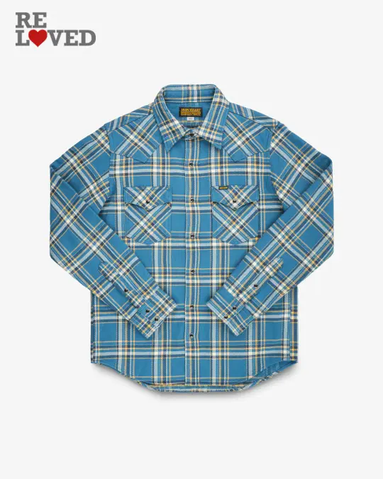 Ultra Heavy Flannel American Check Work Shirt - Blue (IHSH-435-BLU) Size Large
