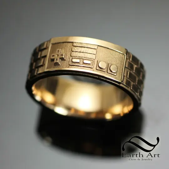 Plain Game Controller Ring - 10k or 14k Gold - Geeky mens wedding band