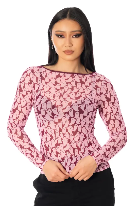 Cutie-Patooohtie Sheer Boat Neck Long Sleeve Top