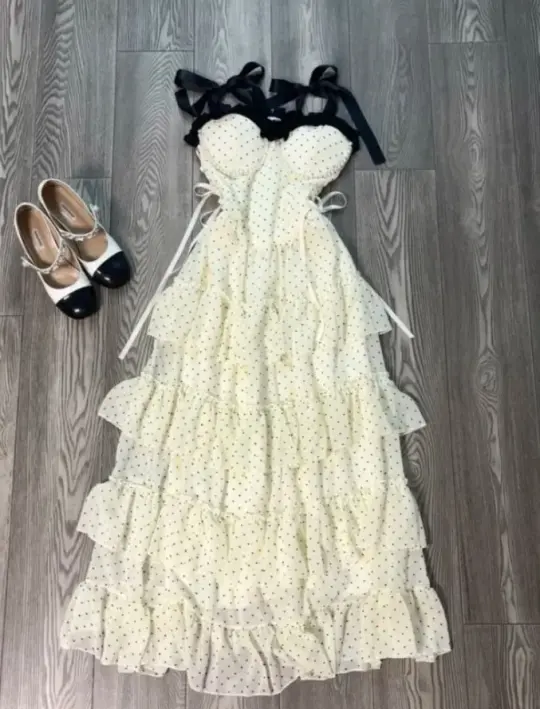 Flowy Pastel Yellow Ruffled Prom Dress ,A-Line Sweetheart Polka Dots Corset Maxi Summer Dress RS1128