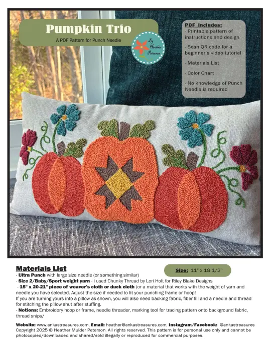 Pumpkin Trios Punch Needle PDF pattern