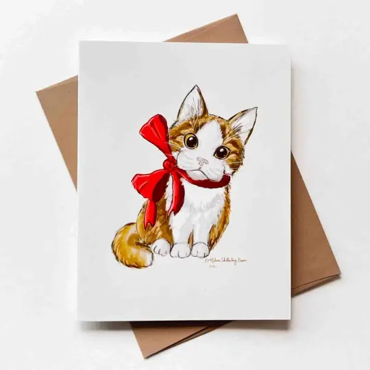 Cat in Bow, Blank Card