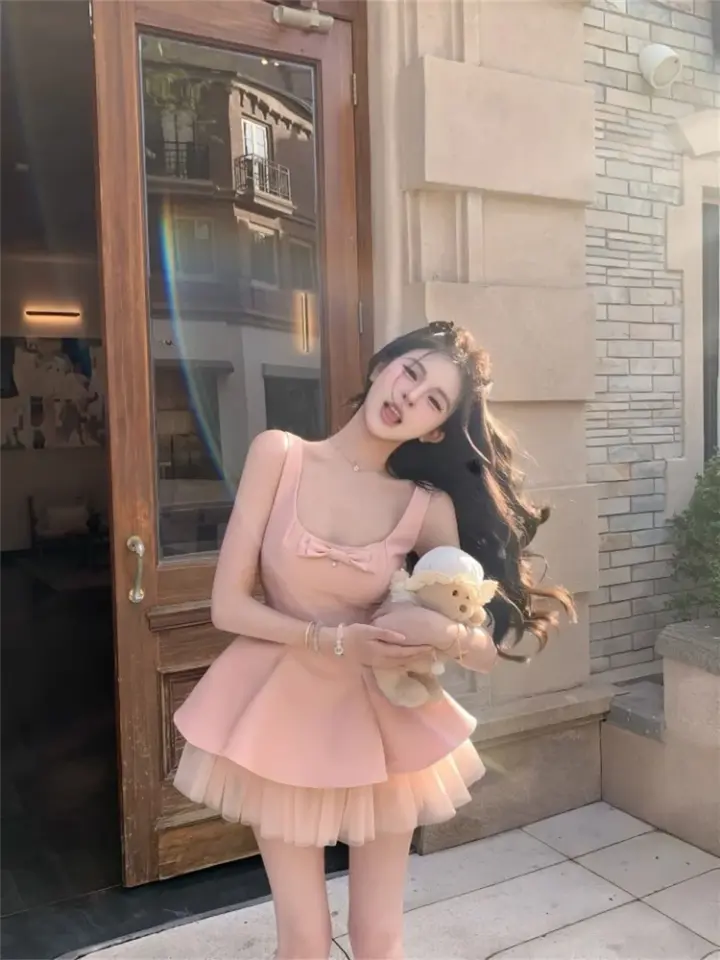 Sweet temperament square collar pink dress female summer new style puffy princess dress homecoming dress R3014