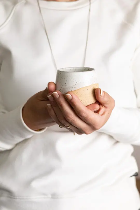 Handmade Espresso Cup – Small Ceramic Coffee Tumbler – Modern White Kitchenware Gift