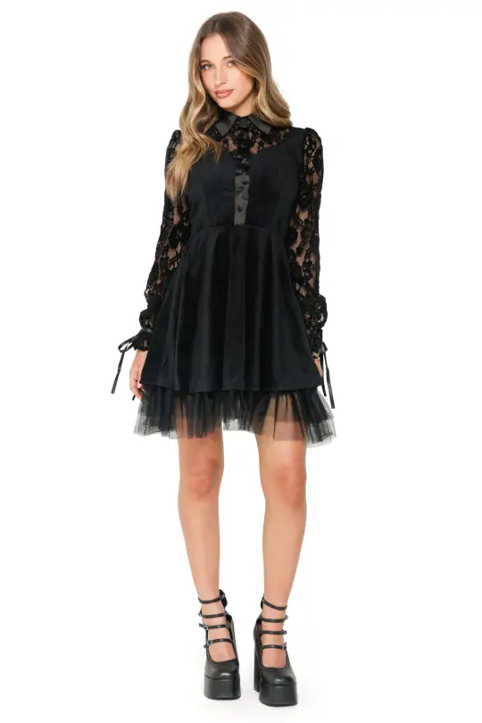 Black Swan Long Puff Sleeve Dress