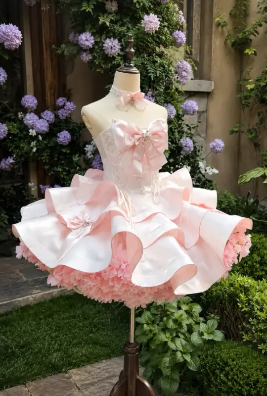 Sweet Pink Homecoming Dress , Pleated Romantic Bow Decor Corset Short Prom Dress RS1596