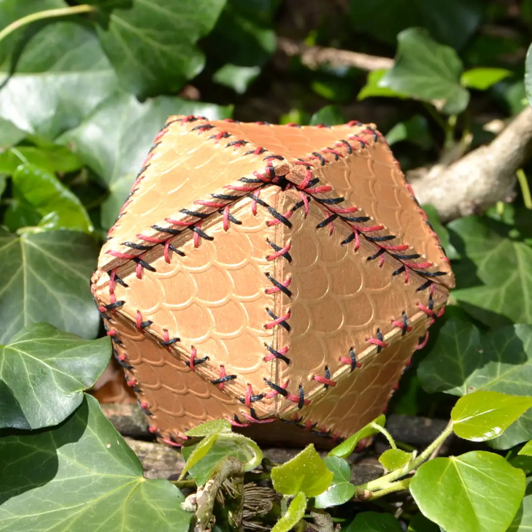 Leather dice bag embossed with scales