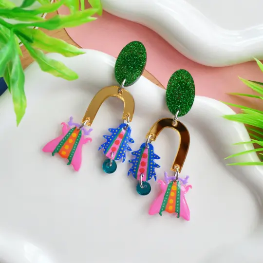Geometric Colorful Arch Insect Laser Cut Acrylic Earrings