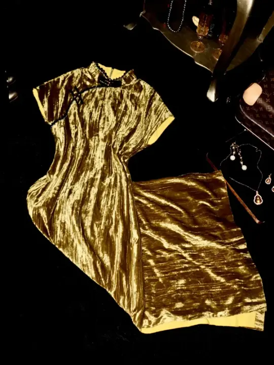 Gold fitted midi ball gown R6857