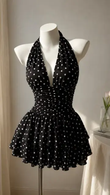Polka Dots Halter Women's Homecoming Dress Black Corset Short Prom Dress Party Dress RS2445