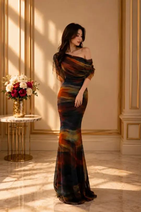 Slim Chiffon Bodycon Prom Gown ,  Dignified Gradient Evening Dress RS1848