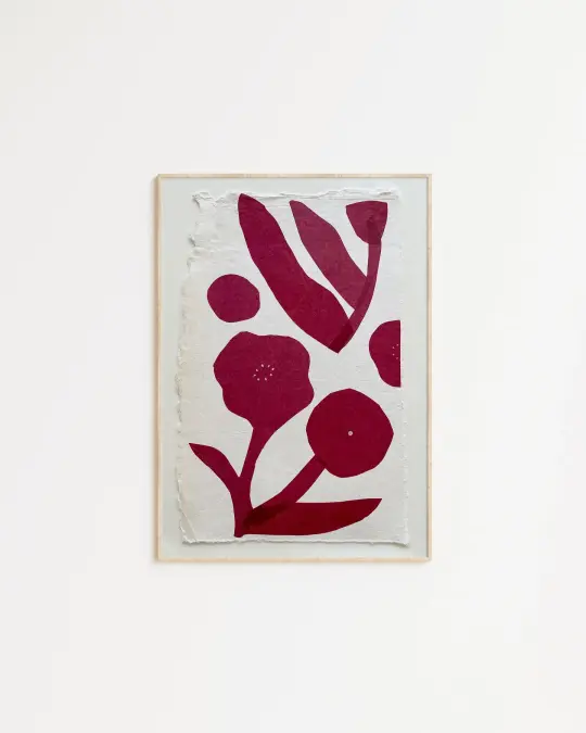 Framed Floral Collage Art on Handmade Paper