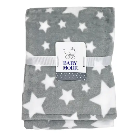 Baby Mode Baby Boys and Baby Girls Plush Fleece Star Print Baby Blanket, Gray