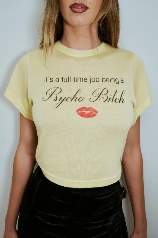 Psycho Bitch Wool Blend Baby Tee Yellow