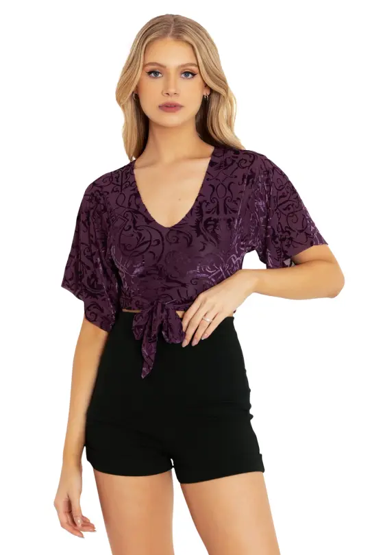 Burned Velvet Gothic Gates Plum Kimono Tie Top