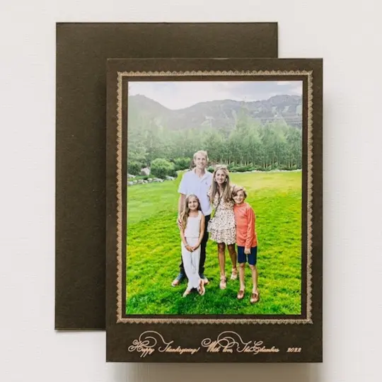 Engraved Custom Holiday Christmas Card (Bitter Chocolate & Apricot Ink)