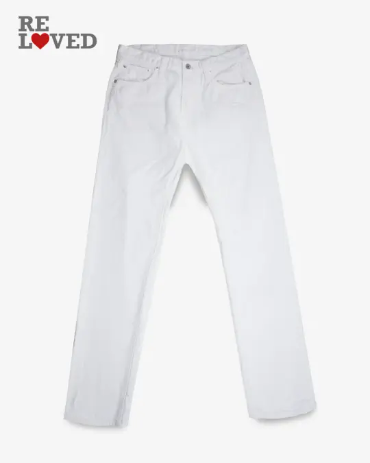 13.5oz Denim Straight Cut Jeans - White (IH-634-WT) Tag 34, Hemmed to 35.7"