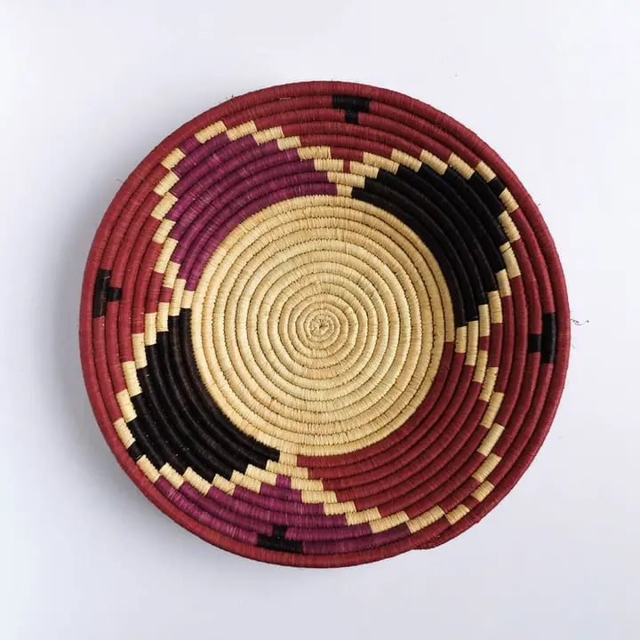 Triangles of Pink, Purple, and Black Basket from Rwanda