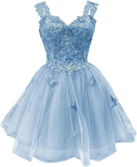 Cute Pale Blue A-Line Spaghetti Straps Butterfly Embroidery Bodycon Mini Dress Homecoming Dress RS227