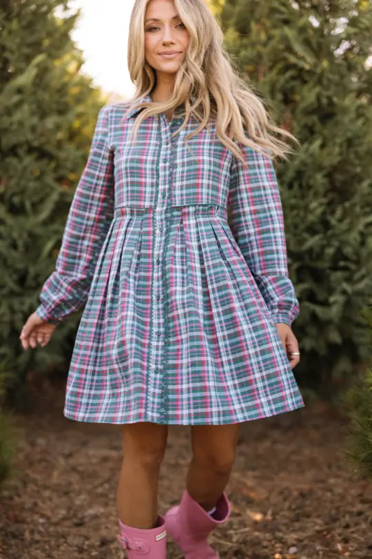 Bowie Long Sleeve Dress in Season's Greetings Plaid