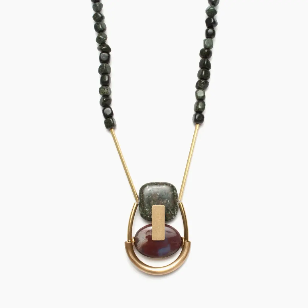 Geometric Serpentine and Jasper Necklace