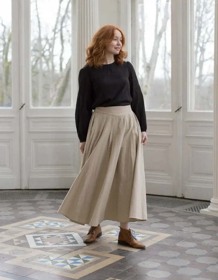 Jupe longue 'Vineta' en lin naturel