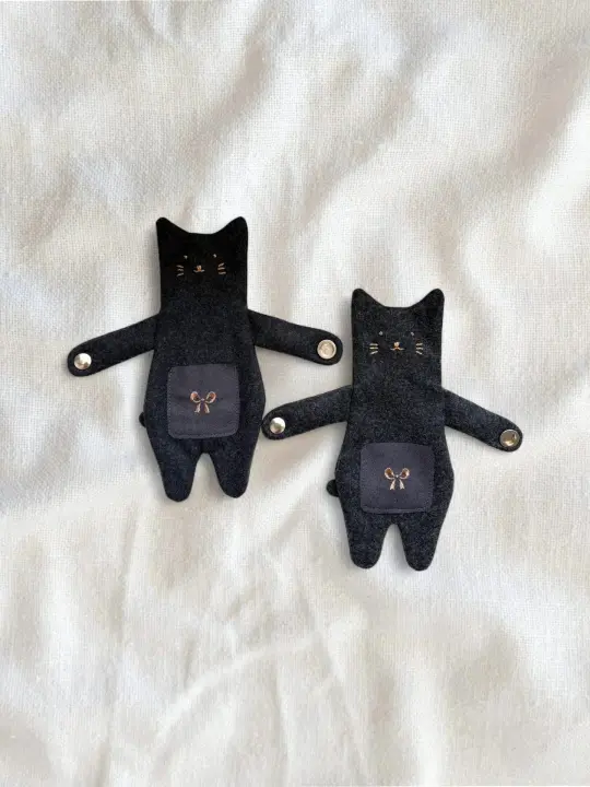 Hugging Cat Zipper Pouch — Handmade Black Cat Bag Charm