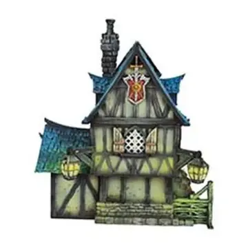 Luxorm Cottage 28mm 3D printed medieval fantasy town terrain, painted example, three-quarter view