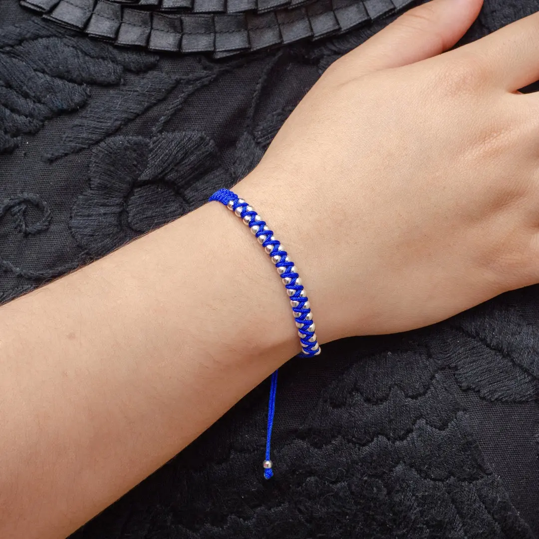 Garita Woven Bracelet with Sterling Silver Beads