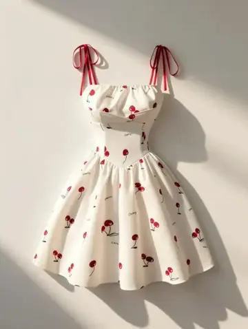 Elegant Cherry Pattern Homecoming Dress ,A-Line Spaghetti Straps Corset Short Prom Dress Cami Dress RS1176