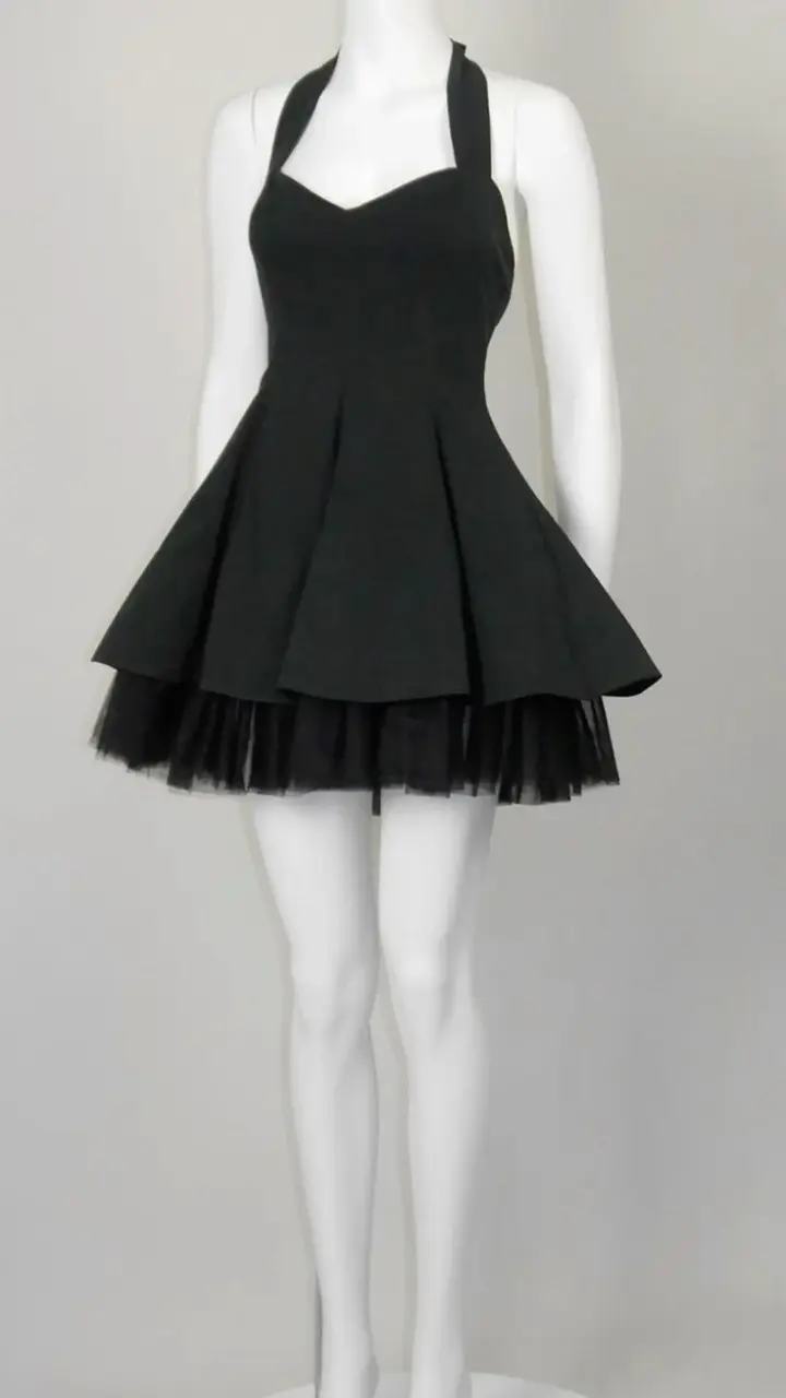 Black halter neck waist A-line princess skirt homecoming dress R3548