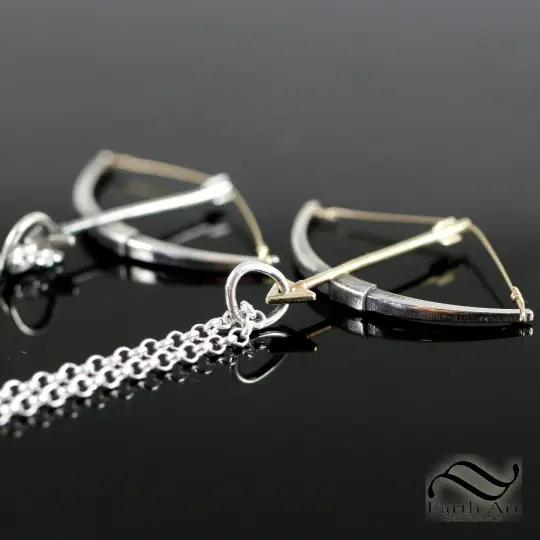 Longbow Pendant - English style Bow in Sterling Silver and 14k gold