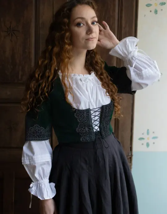Corset 'Daria' en velours avec manches lierre