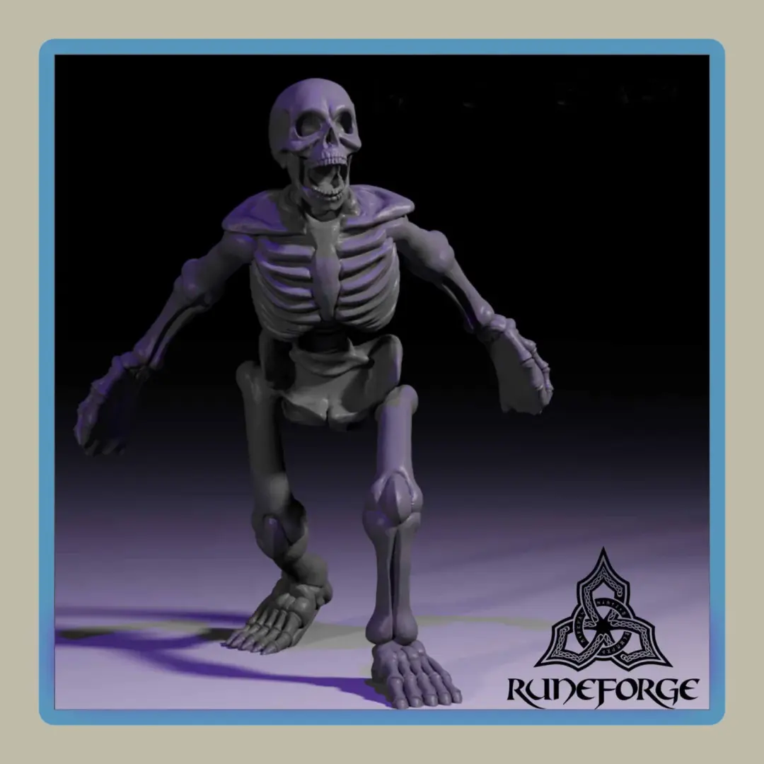 render of 28mm miniature undead unarmored skeleton roaring