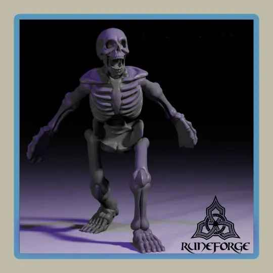 render of 28mm miniature undead unarmored skeleton roaring