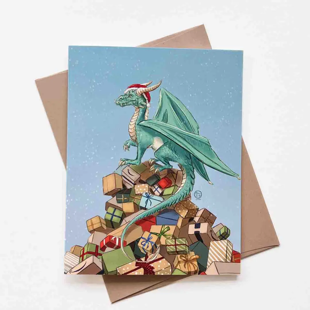 Dragon Hoard of Presents Christmas Card, Wholesale 6 Pack