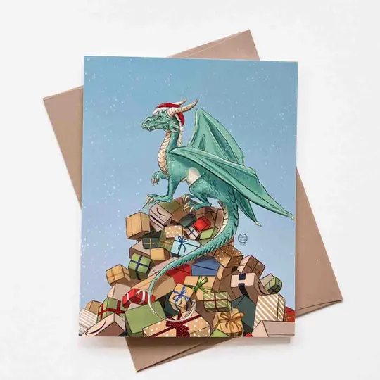 Dragon Hoard of Presents Christmas Card, Wholesale 6 Pack