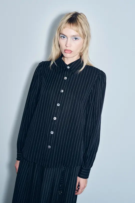 Boss Blouse Tencel Stripe Black