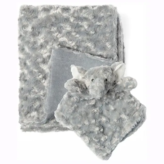 Baby Mode Baby Boys and Girls Plush Blanket with Nunu Gift Set, Gray