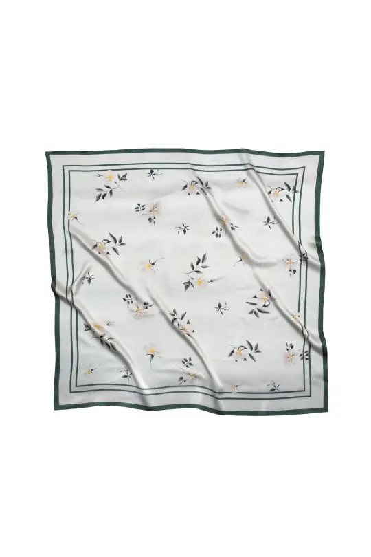 Large Floral Natural Silk Scarf | Beige Collection