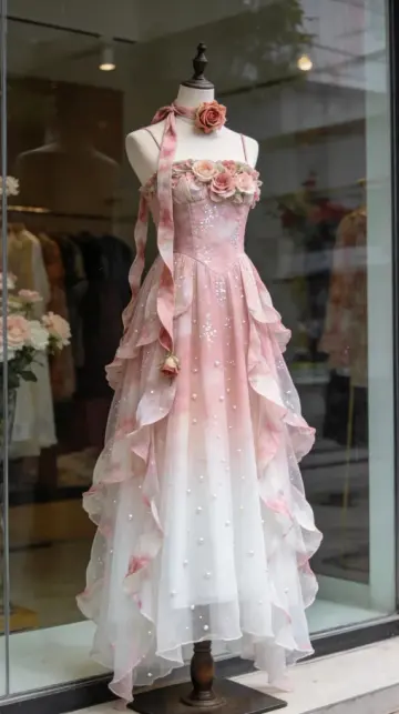 Pretty Pink Beaded Prom Dress,A-Line Spaghetti Straps Applique Corset Maxi Birthday Dress RS1054